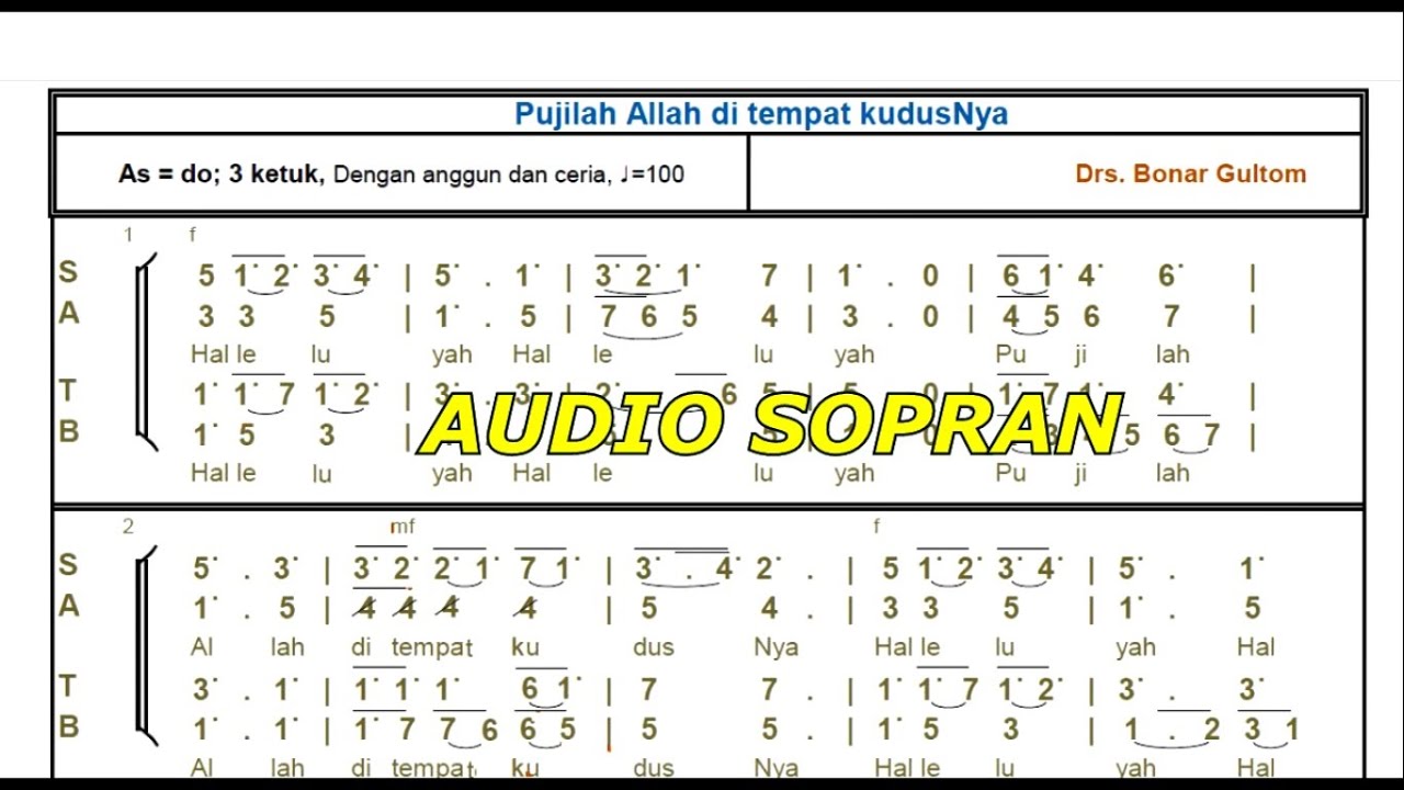 Audio Sopran || Pujilah Allah di tempat kudusNya || Cipt. Drs. Bonar Gultom || Baca Not Angka