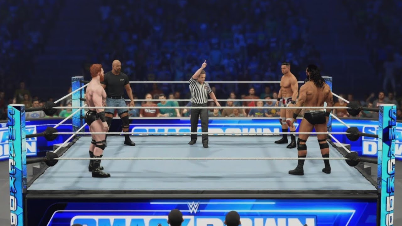WWE 2K23 PS5 Falls Count Anywhere Stone Cold Steve Austin vs Austin Theory vs Mcintyre vs Sheamus 4K