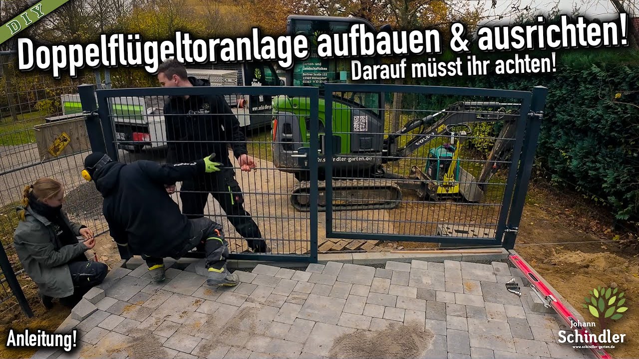 Doppelflügeltor aufbauen & ausrichten inkl. Fundamente herstellen! [Anleitung]