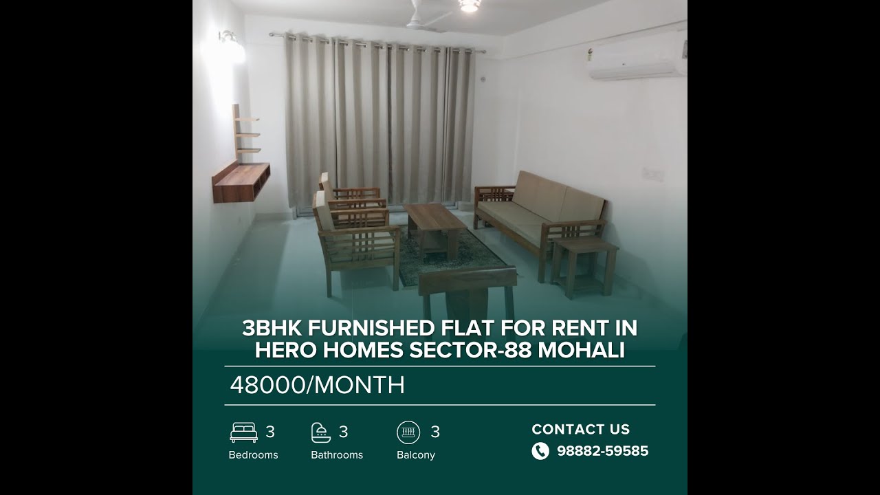 Hero Homes 3BHK Flat for Rent in Sector 88, Mohali. #herohomes #mohali #sector88