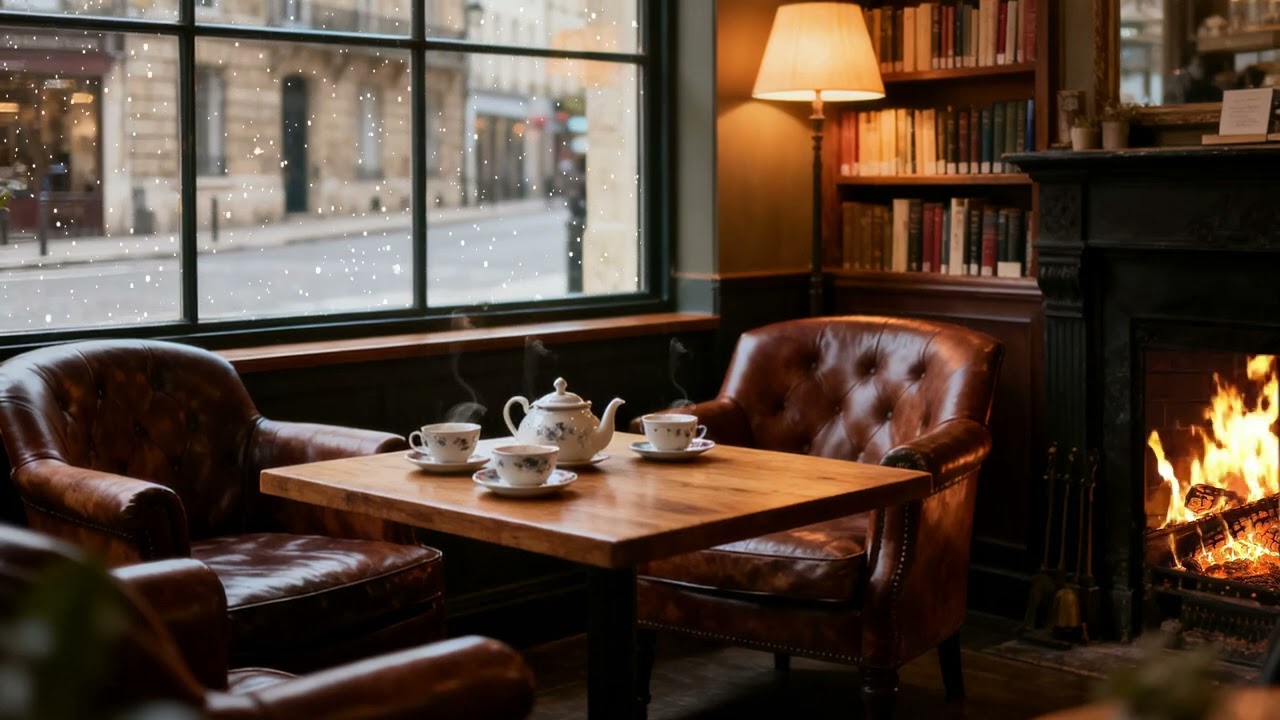 Relaxing Jazz Music & Fireplace Sounds   Cozy Winter Library Ambience for Deep Focus and Reading
