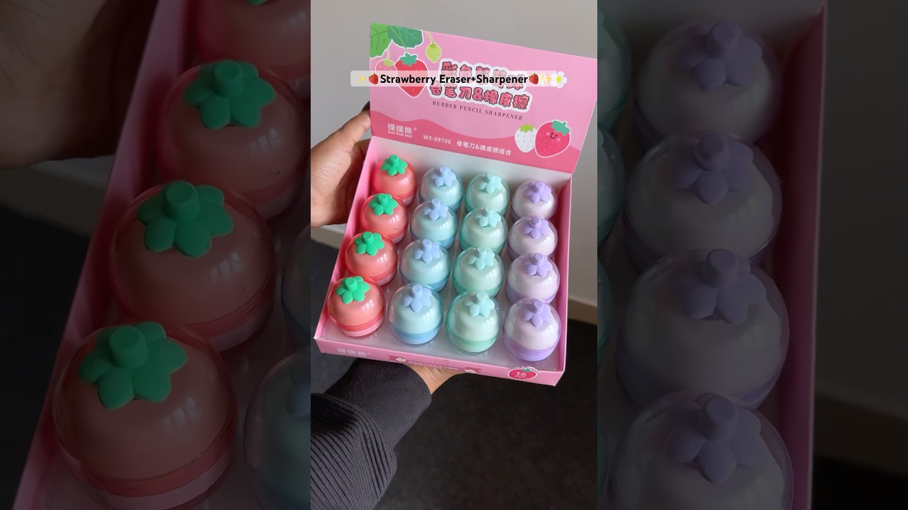 Strawberry 🍓 Eraser + Sharpener 🌷✨#trendingshorts #trending #strawberry #stationery #cute #eraser