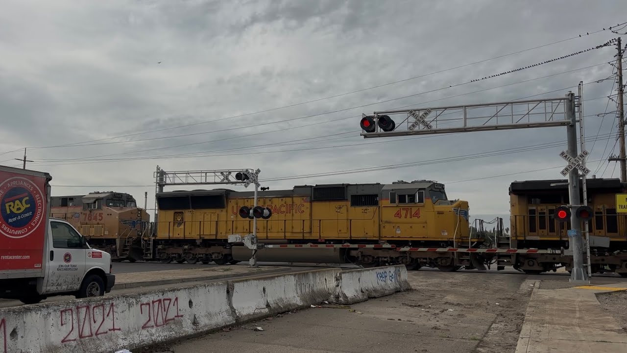 UP 6437 Manifest Train with Mid and Rear DPUs North - E. Morada Lane Railroad Crossing, Stockton CA 