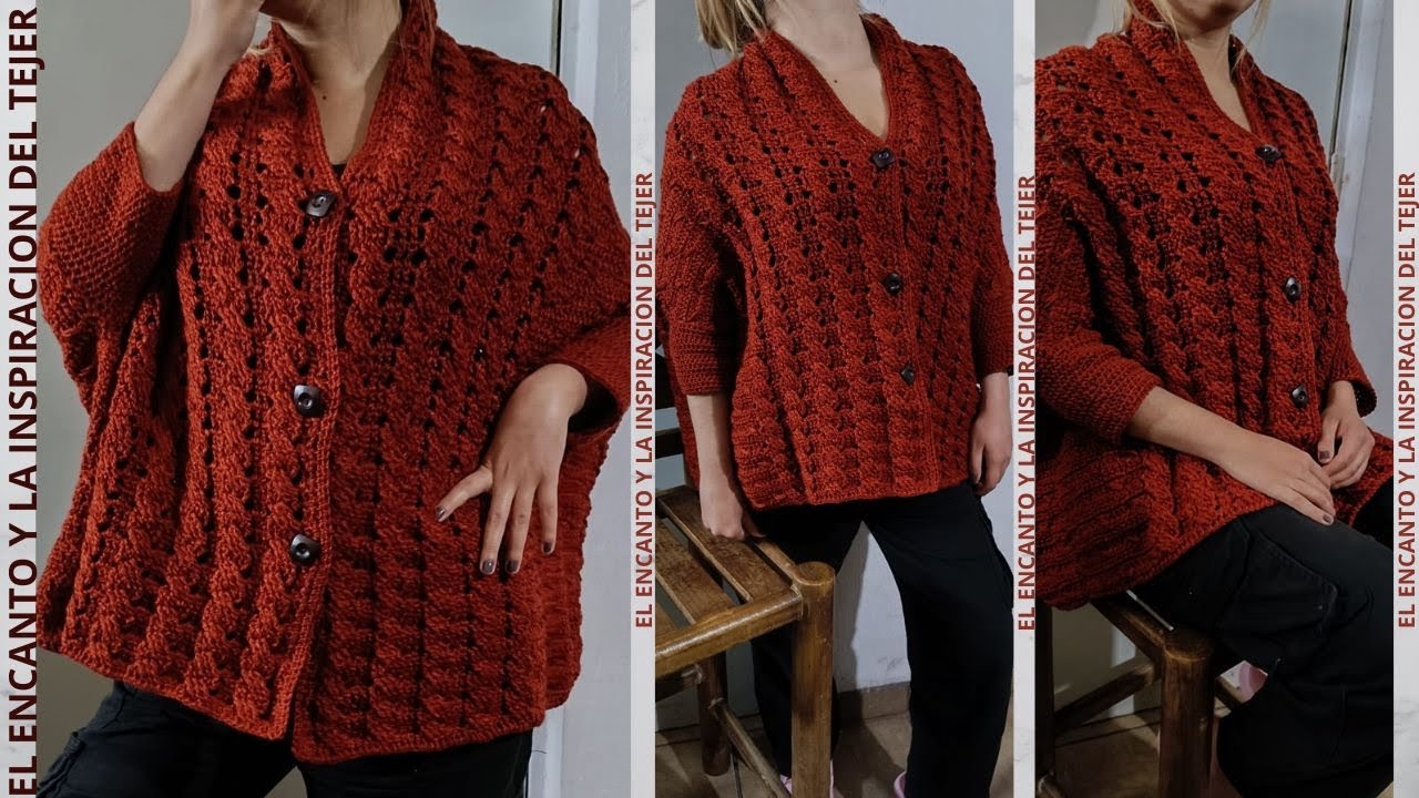 BONITO Y ELEGANTE ABRIGO TIPO PONCHO A CROCHET