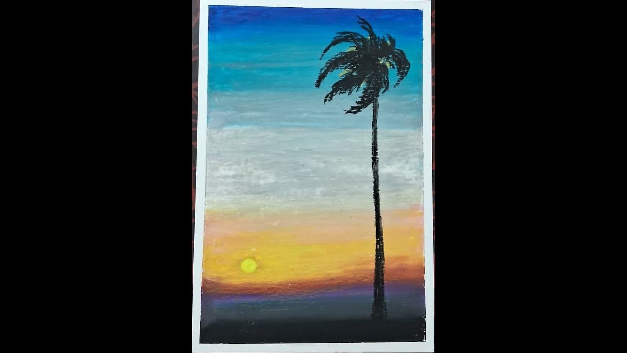 Bold Palm Tree Against Fiery Sunset  #art, #painting, #arttutorial, #paintingprocess, #learnpainting
