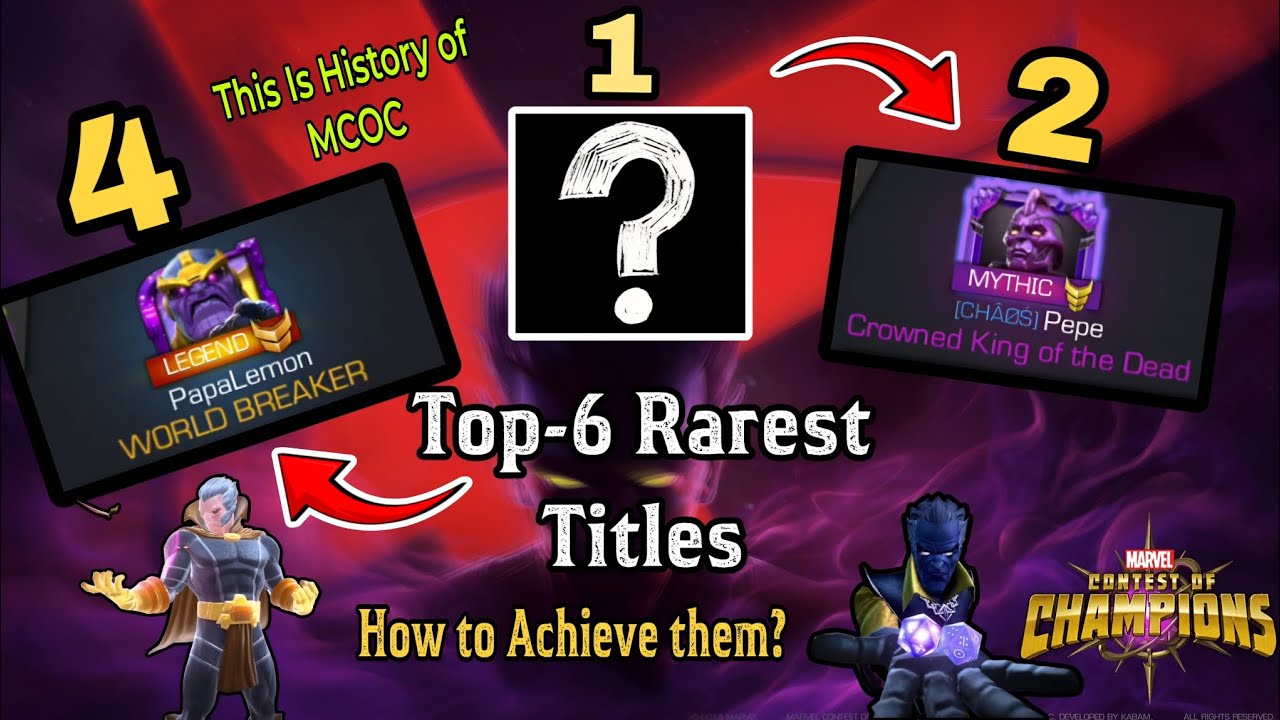 Top 6 Rarest Titles in Mcoc | How to get Legend ,Mythic titles || #mcoc  @PepeYT @mvinceable 