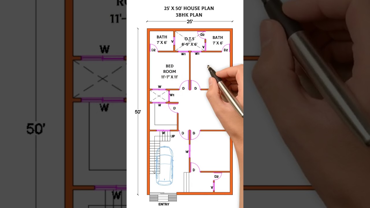 25x50 House Plan: Stylish & Affordable with Car Parking