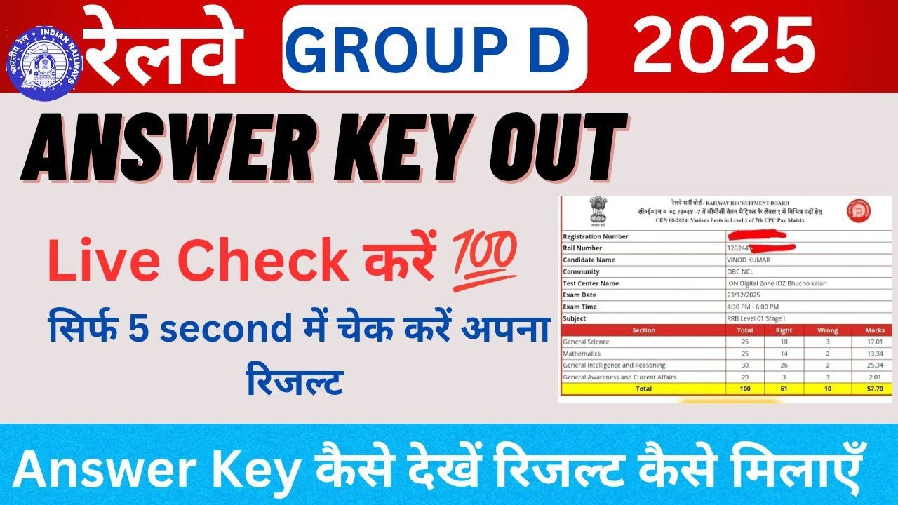 Railway group d answer key out, rrb group d answer key 2025, rrb response sheet 2025