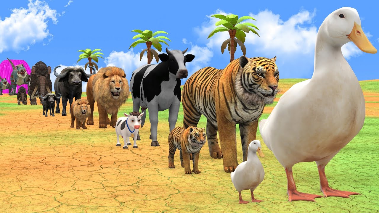 Long Slide Game with Cow Elephant Gorilla Hippopotamus Tiger 3d Animal Game Funny 3d Animals