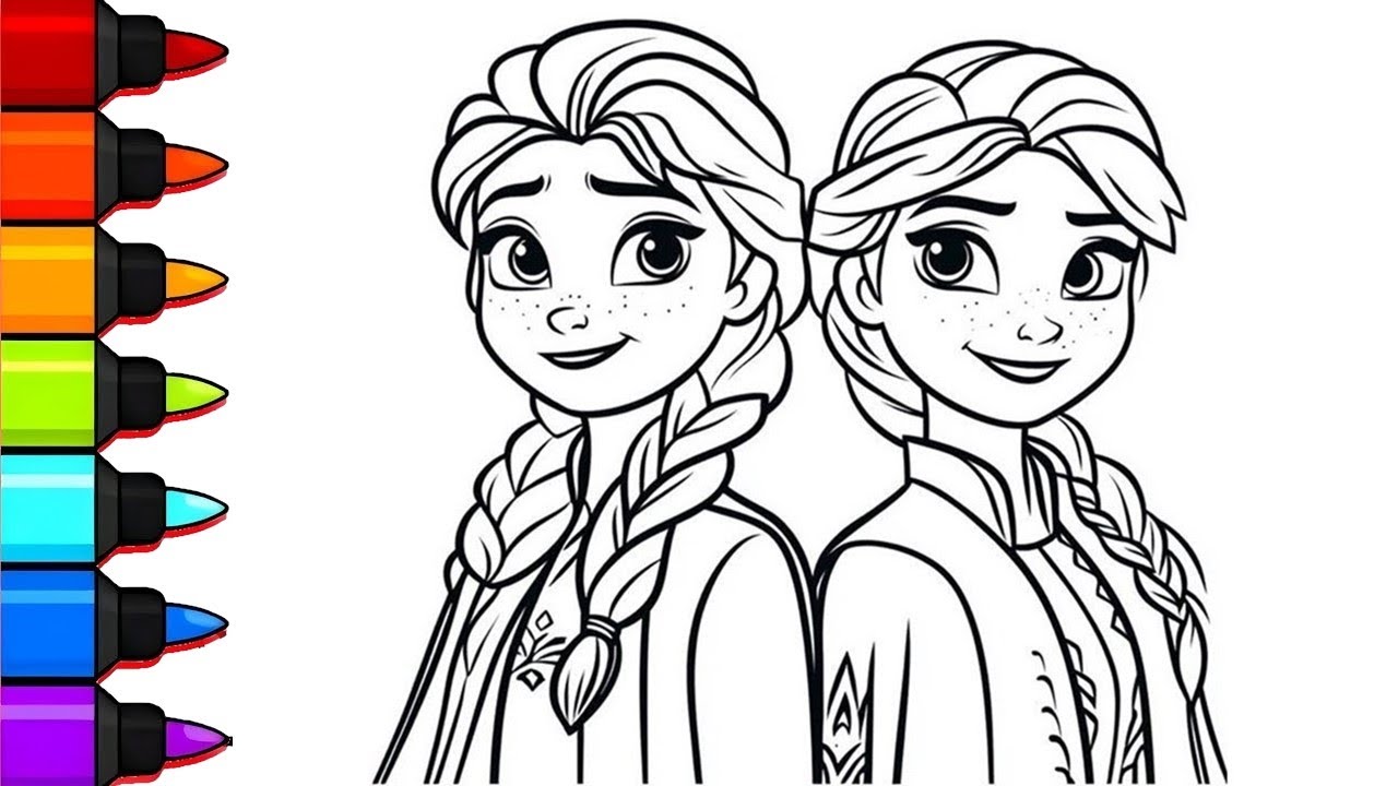 How To Draw Anna And Elsa Drawing For Kids, panting And Coloring For Kids And Toddlers |