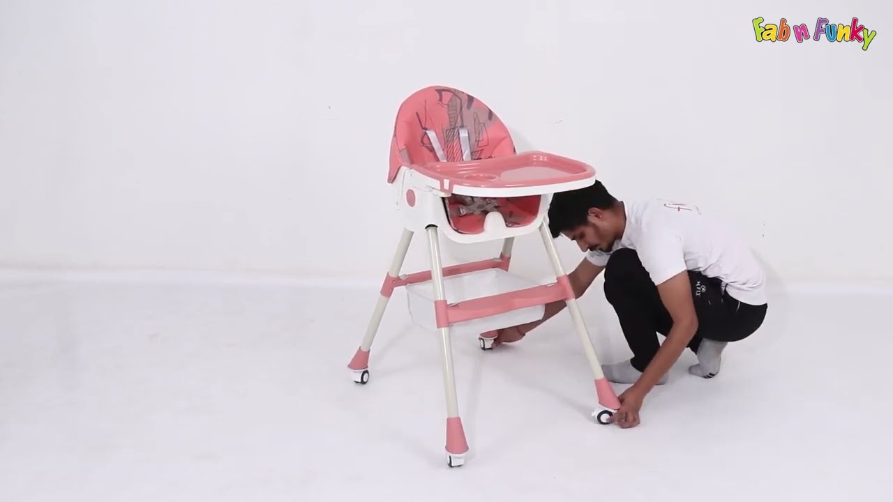 3 In 1 Recline Folding Baby High Chair With Adjustable Feeding Seat Along With Pu Cushion & Wheels