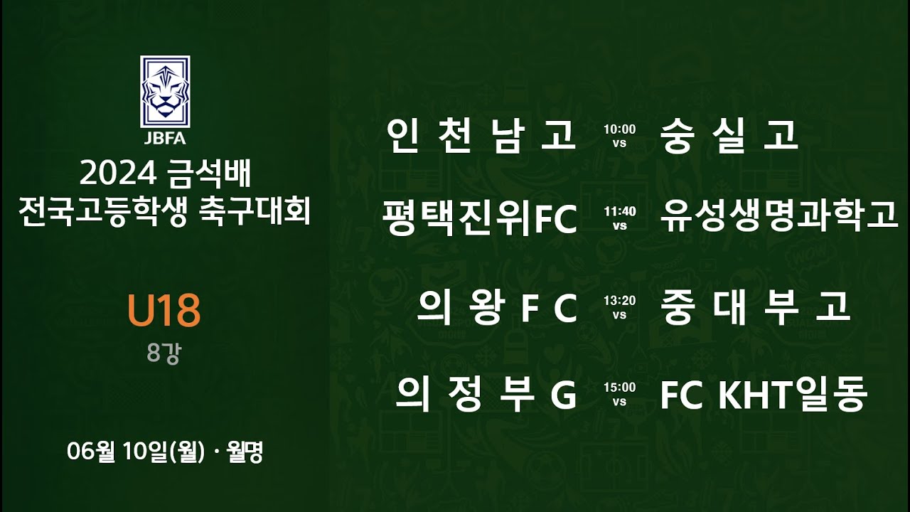[2024금석배고등 8강 0610] 인천남고 vs 숭실고 / 평택진위 FC vs 유성생명과학고 / 의왕FC vs 중대부고 / 의정부G스포츠클럽 vs FCKHT일동