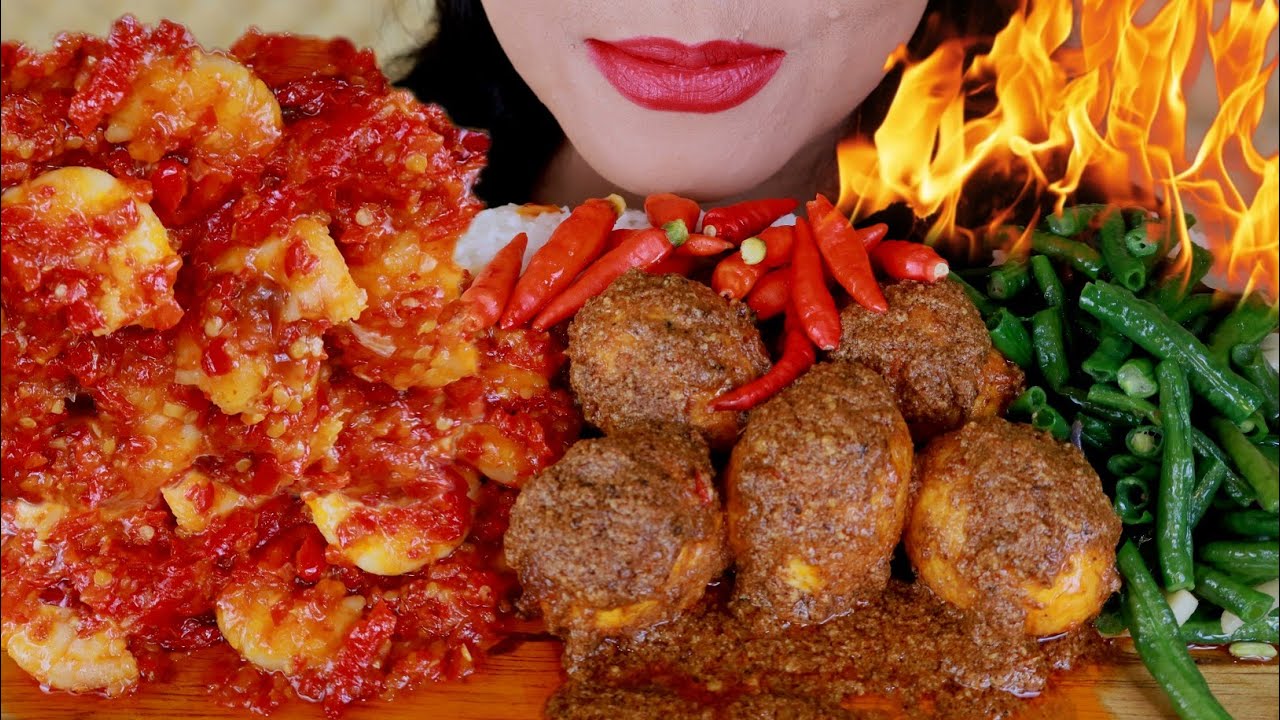ASMR SAMBAL UDANG, RENDANG TELUR, OSENG KACANG PANJANG | ASMR MUKBANG INDONESIA