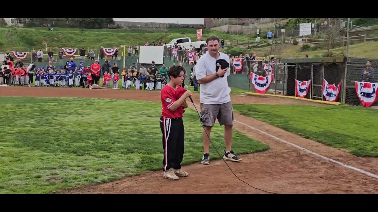 Mateo Rivera singing the National Anthem, West Torrance Little League Opening Day 2024 Season 022424