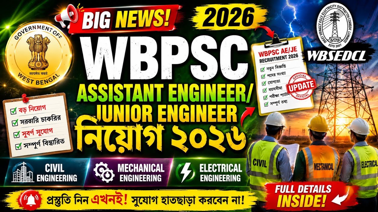 Wbpsc Assistant Engineer/Junior Engineer Recruitment 2026 | Big News | WBSEDCL Junior engineer 2026
