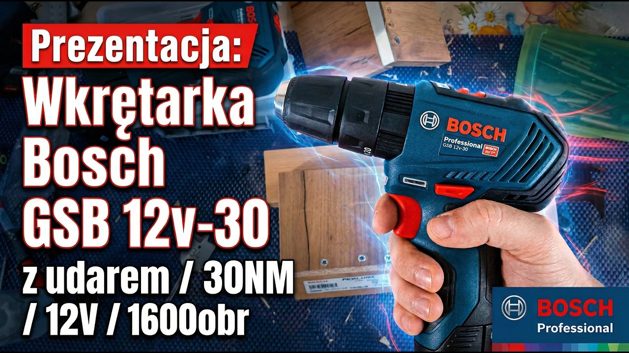 ♻️ Prezentacja: Wkrętarka Bosch GSB 12v-30 z udarem 30NM 12V 1600ob 10mm Zestaw do skręcania mebli