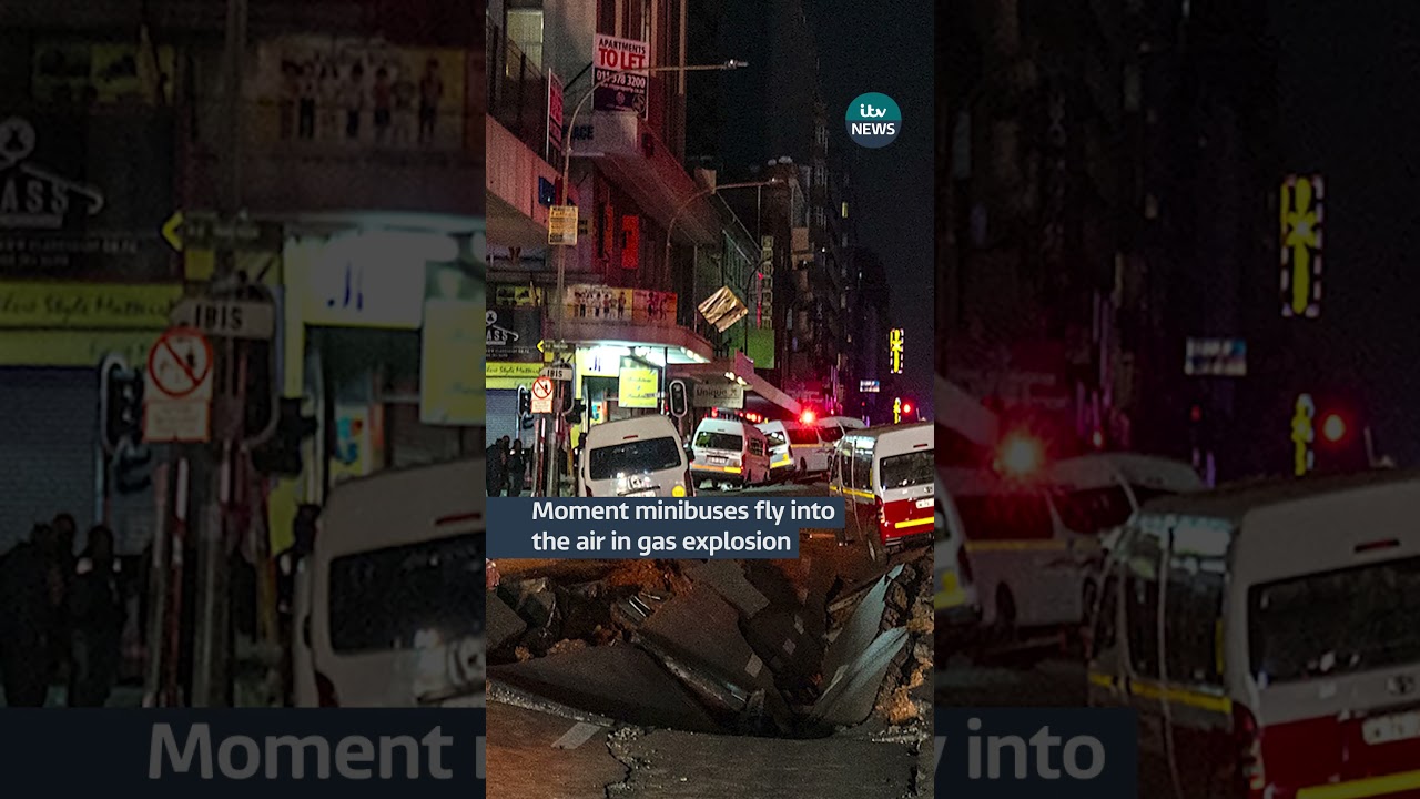 Moment minibuses fly into the air in gas explosion #johannesburg  #southafrica  #cctv