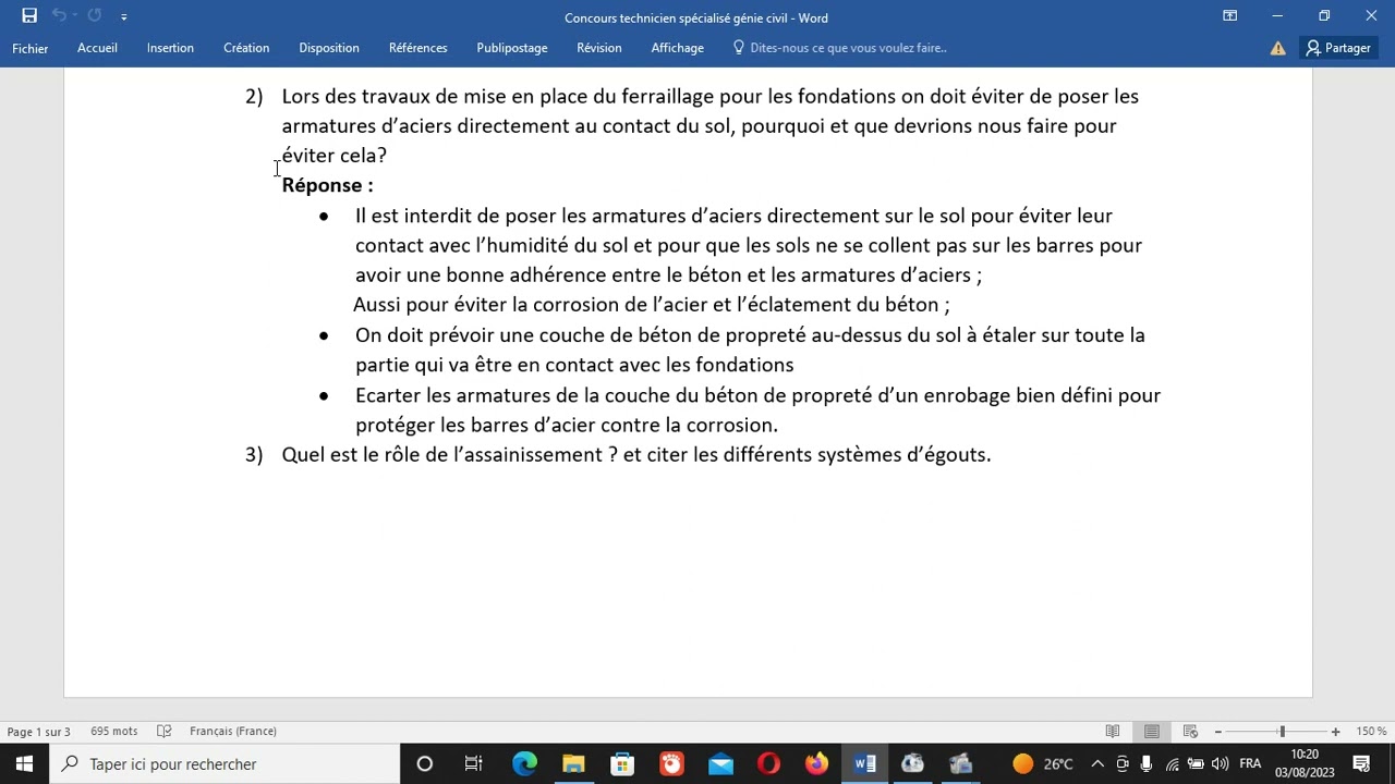 concours avec correction génie civil commune tanger تصحيح مباراة تقني متخصص هندسة مدنية طنجة الجزء1