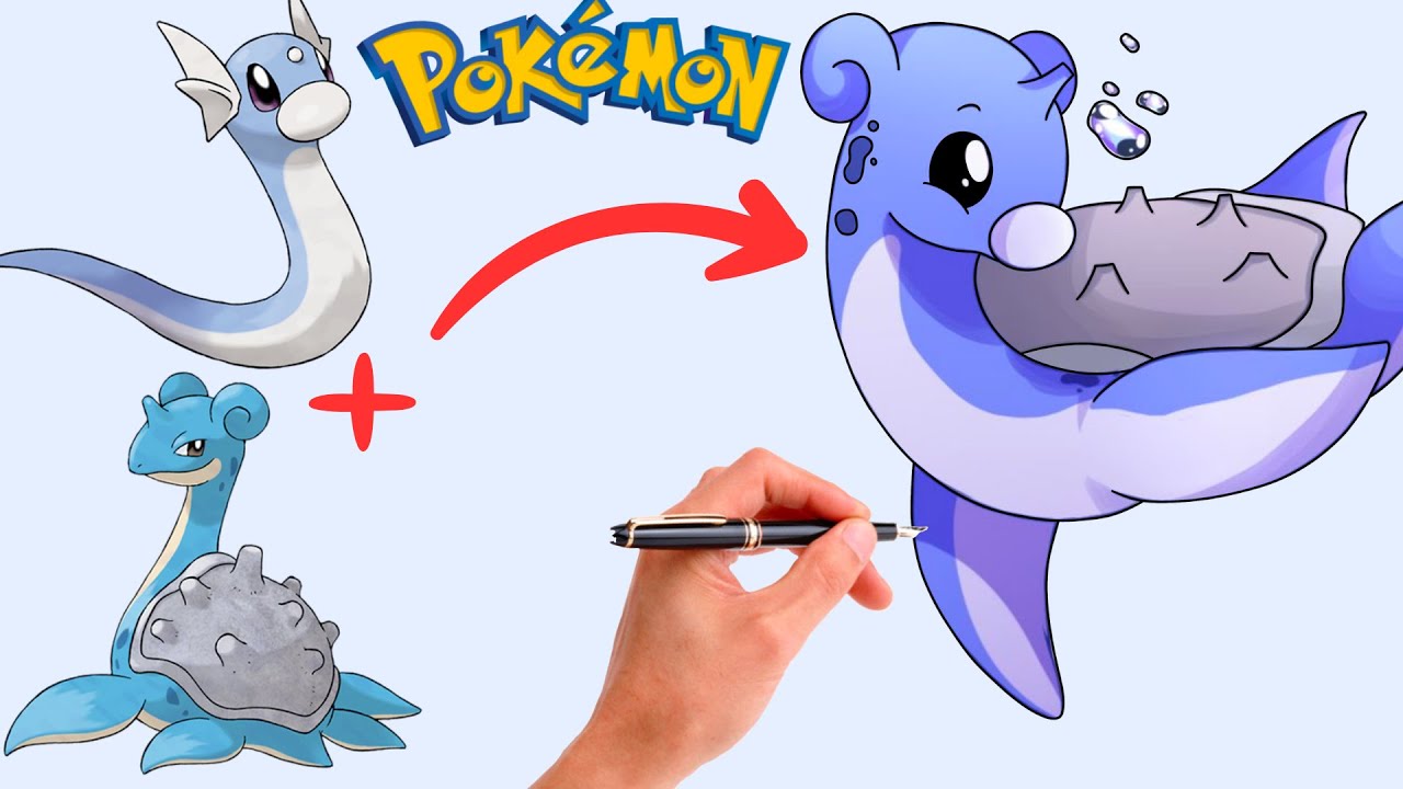 Comment Dessiner la FUSION de MINIDRACO (Dratini) et LOKHLASS (Lapras) | Pok&eacute;mon Fusion