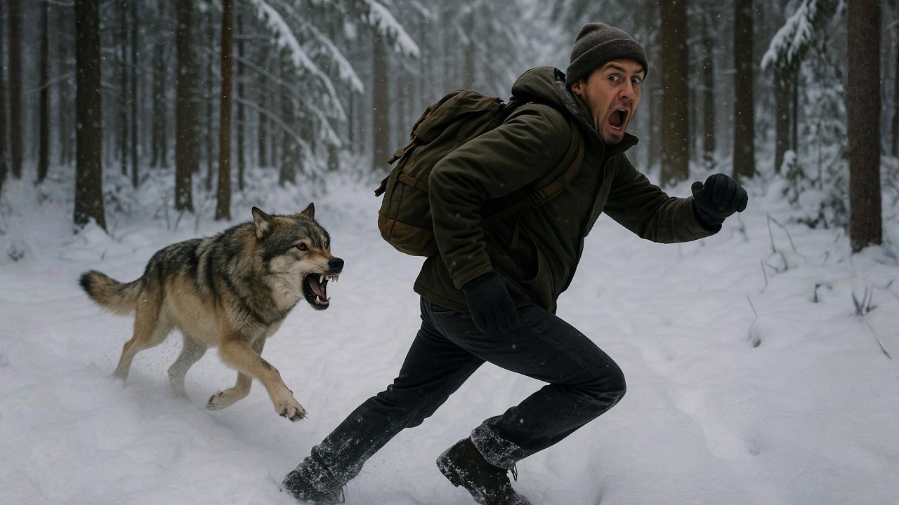 WOLF ENCOUNTER | Extreme Winter Camp, Bushcraft Tarp Shelter and Survival in Snowy Forest