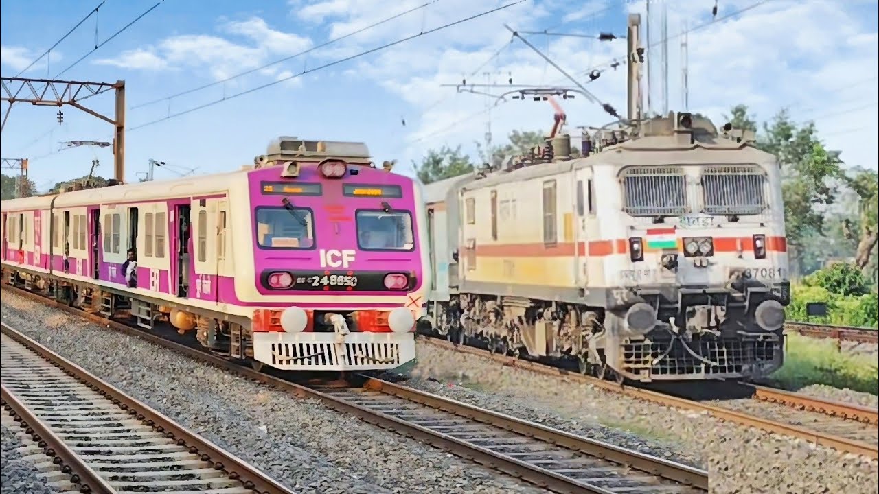 Dangerous Honking WAP 7 Puri Kamakhya+Howrah Duronto+Malda intercity+Howrah pink ICF local Crossing