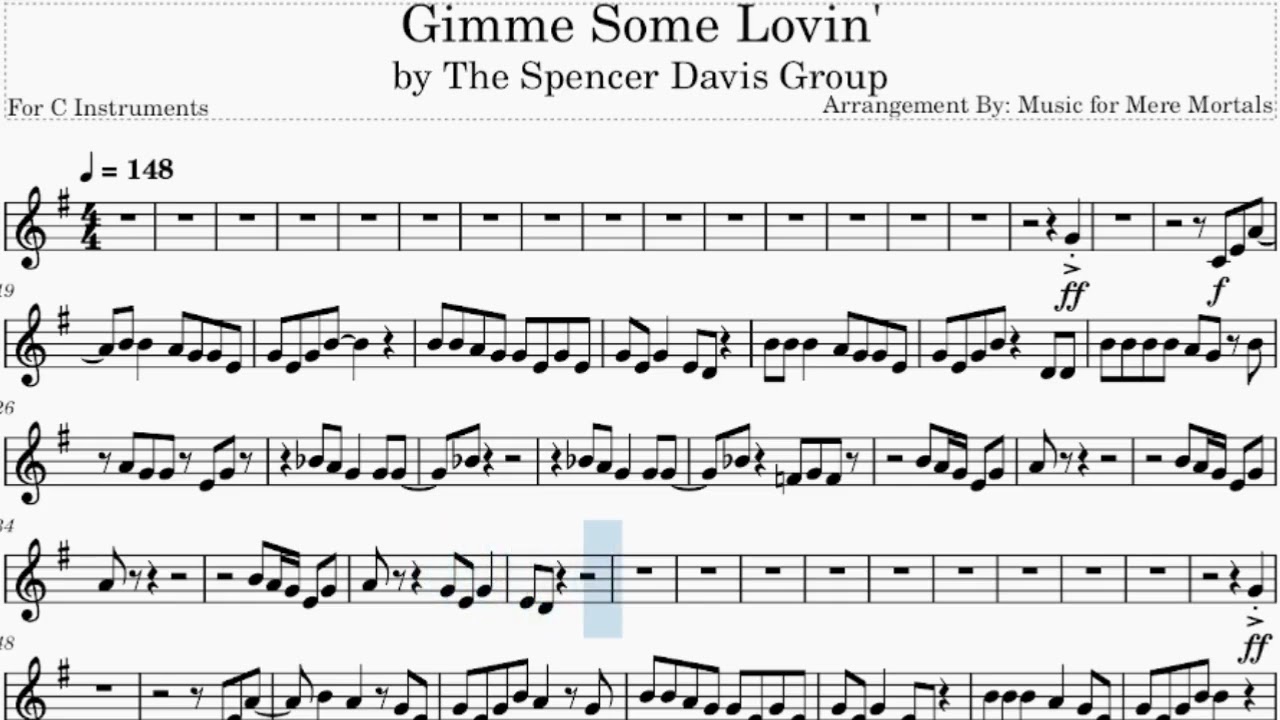 Gimme Some Lovin - by The Spencer Davis Group - Play Along for C Instruments