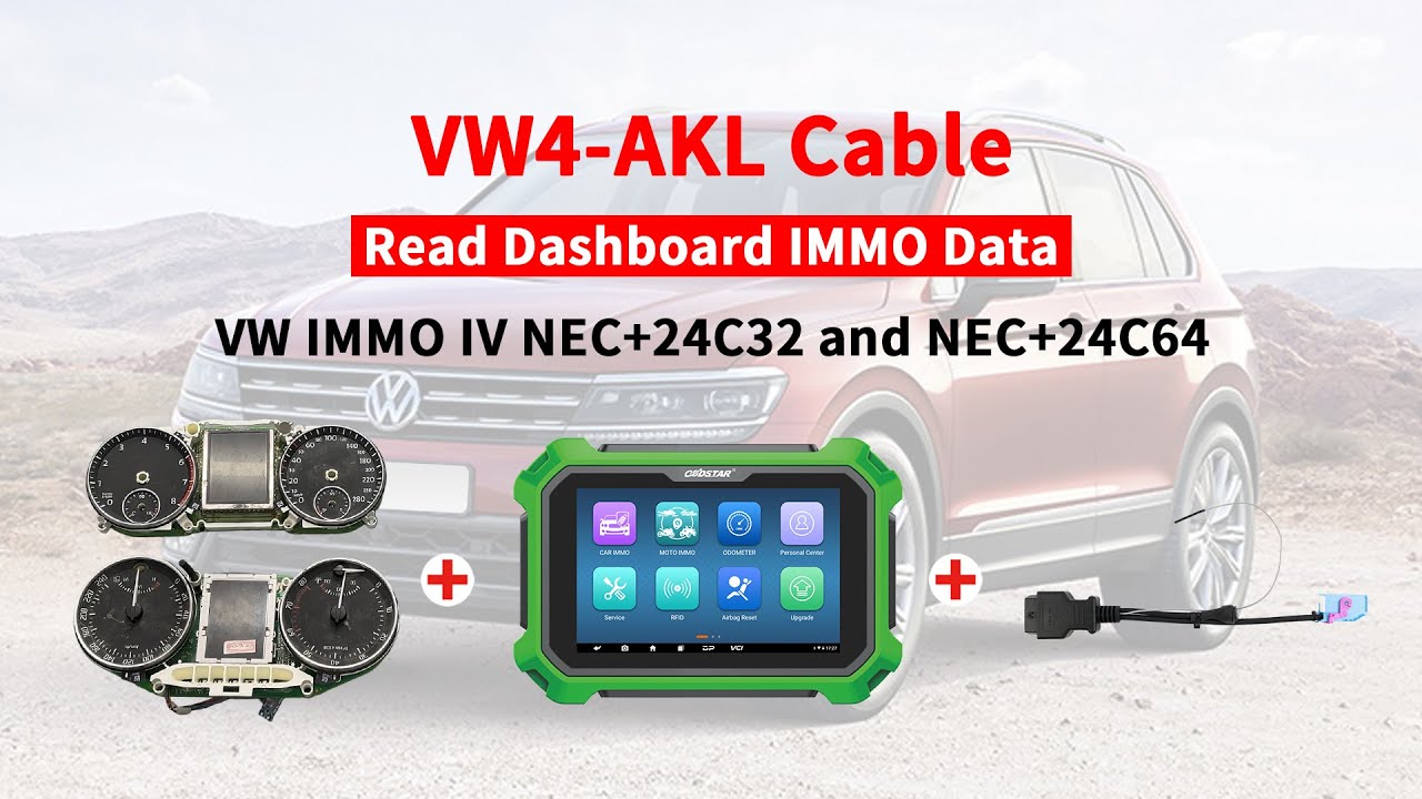 OBDSTAR Read VW IMMO4 NEC24C32 or NEC24C64 AKL IMMO Data via VW4 AKL Cable Pogo PIN- OBDII365