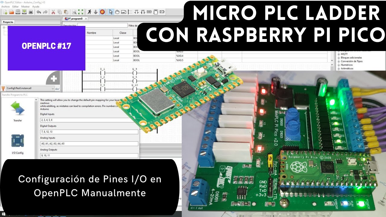 ⚡ OpenPLC Cap_17 ladder para PLC Rasbperry pi pico W, configuración de pines I/O y programación.