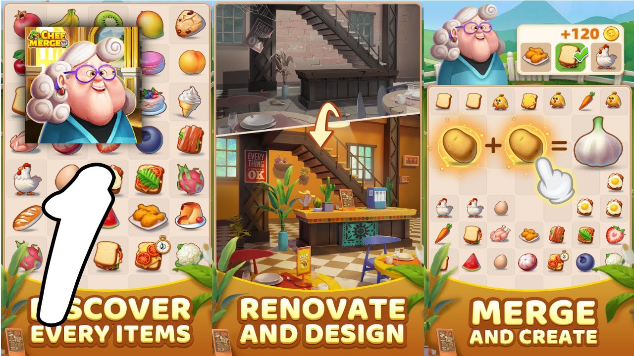 Chef Merge - Fun Match Puzzle Gameplay Walkthrough #1 (Android, IOS)