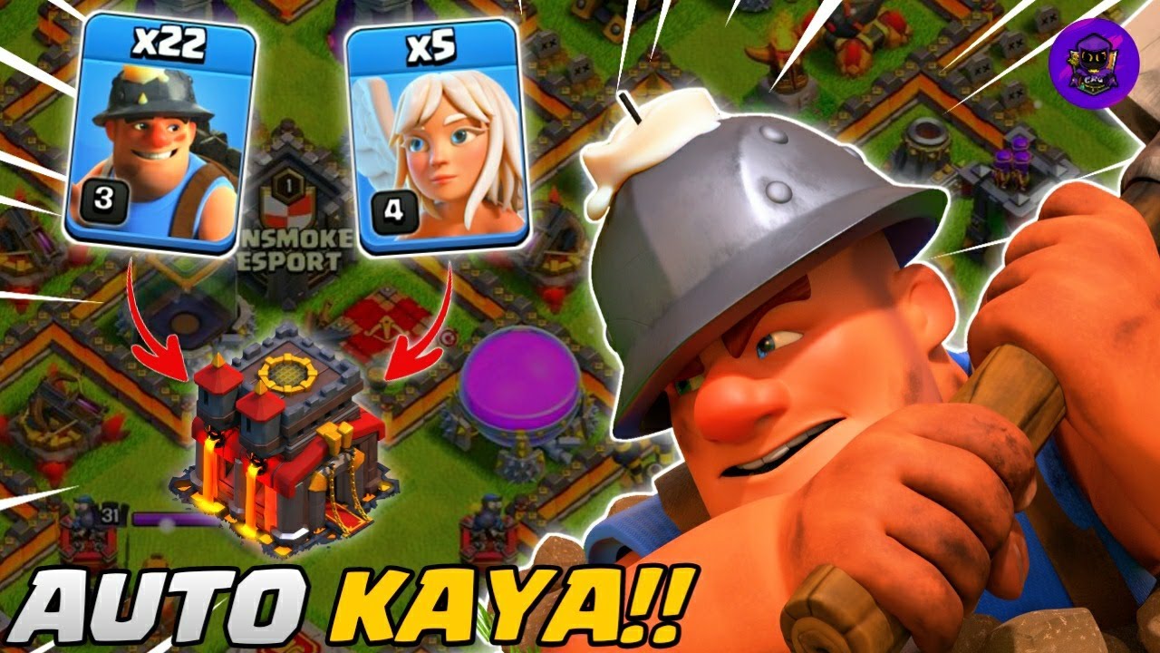 AUTO KAYA!! QUEEN CHARGE + MASS MINER - STRATEGI FARMING TH 10 | COC INDONESIA