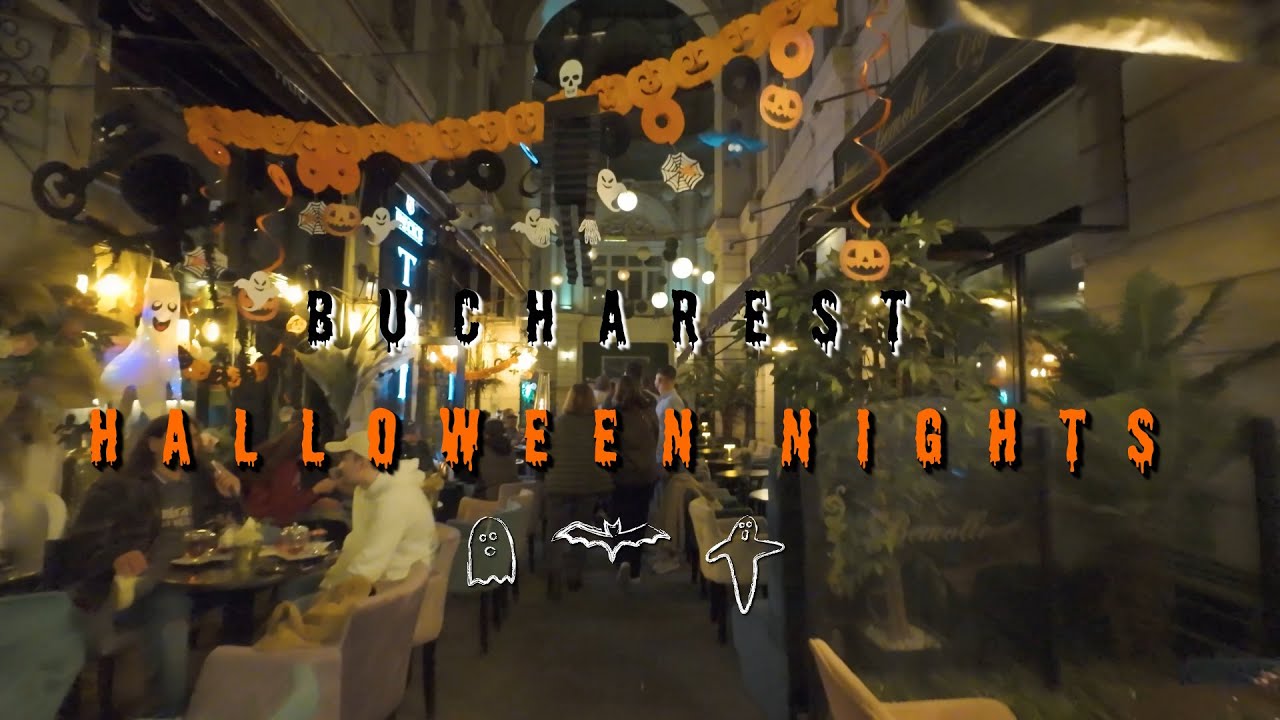 Halloween SPOOKY Night, Bucharest. Late October Virtual Tour 4K in Romania, the homeland of Dracula