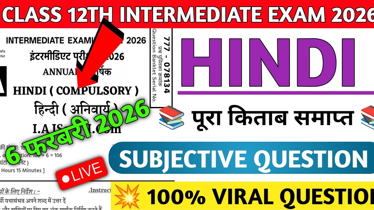 Class 12 Hindi VVi Subjective Questions 2026 | Hindi Important Question Ans. Class 12th Bihar Board
