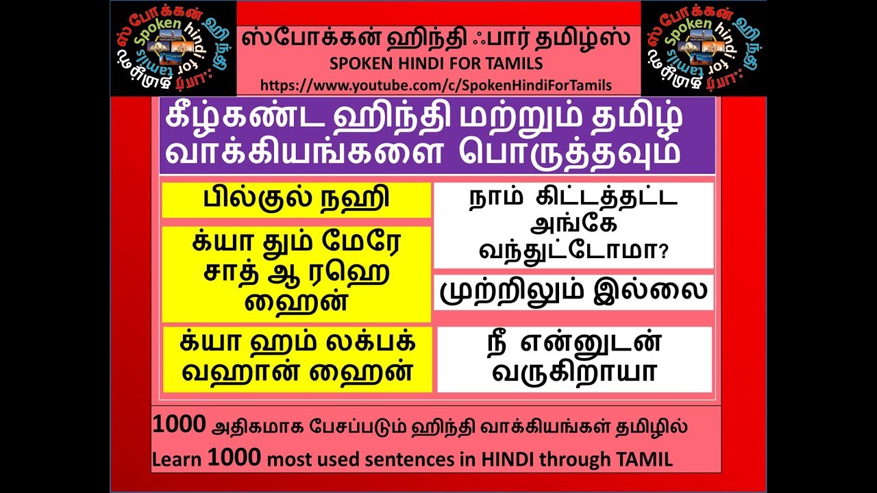 Spoken Hindi Through Tamil Part 28- 1000 most spoken sentences Episode 8 by Spoken Hindi for Tamils