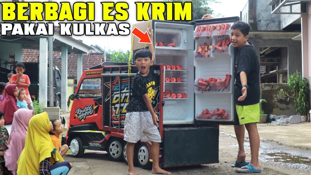 DITDIM BERBAGI!! dimas dan kakadit pakai truk muatan kulkas dan berbagi es krim