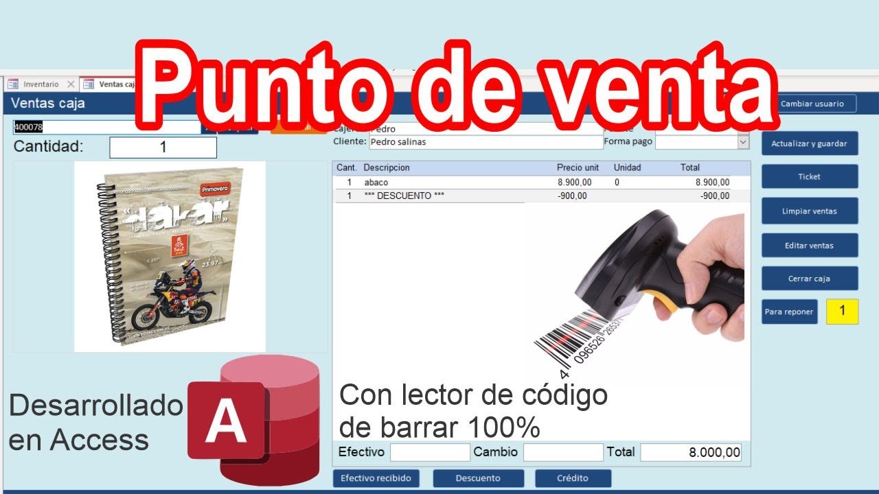 Punto de venta con inventario, imagen y lector de código de barras (PV4)