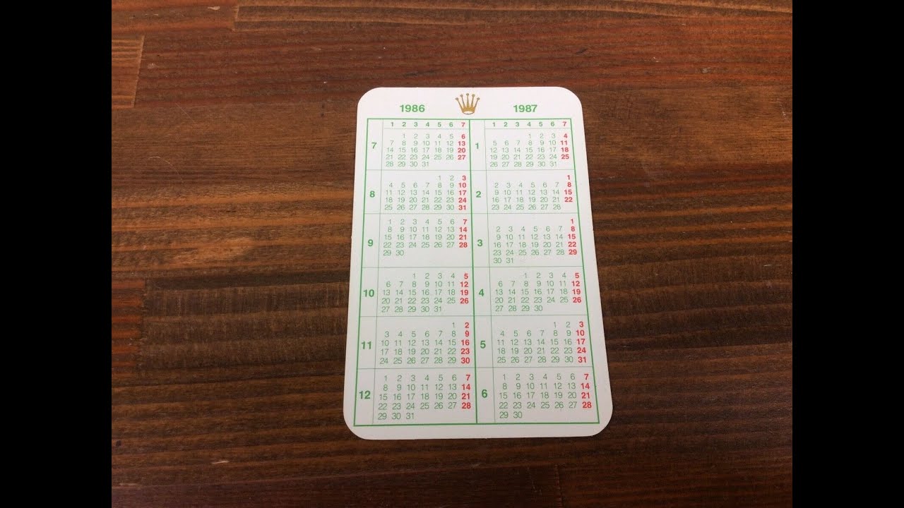 Rolex Vintage Calendar Card 1986/87 + Free Post