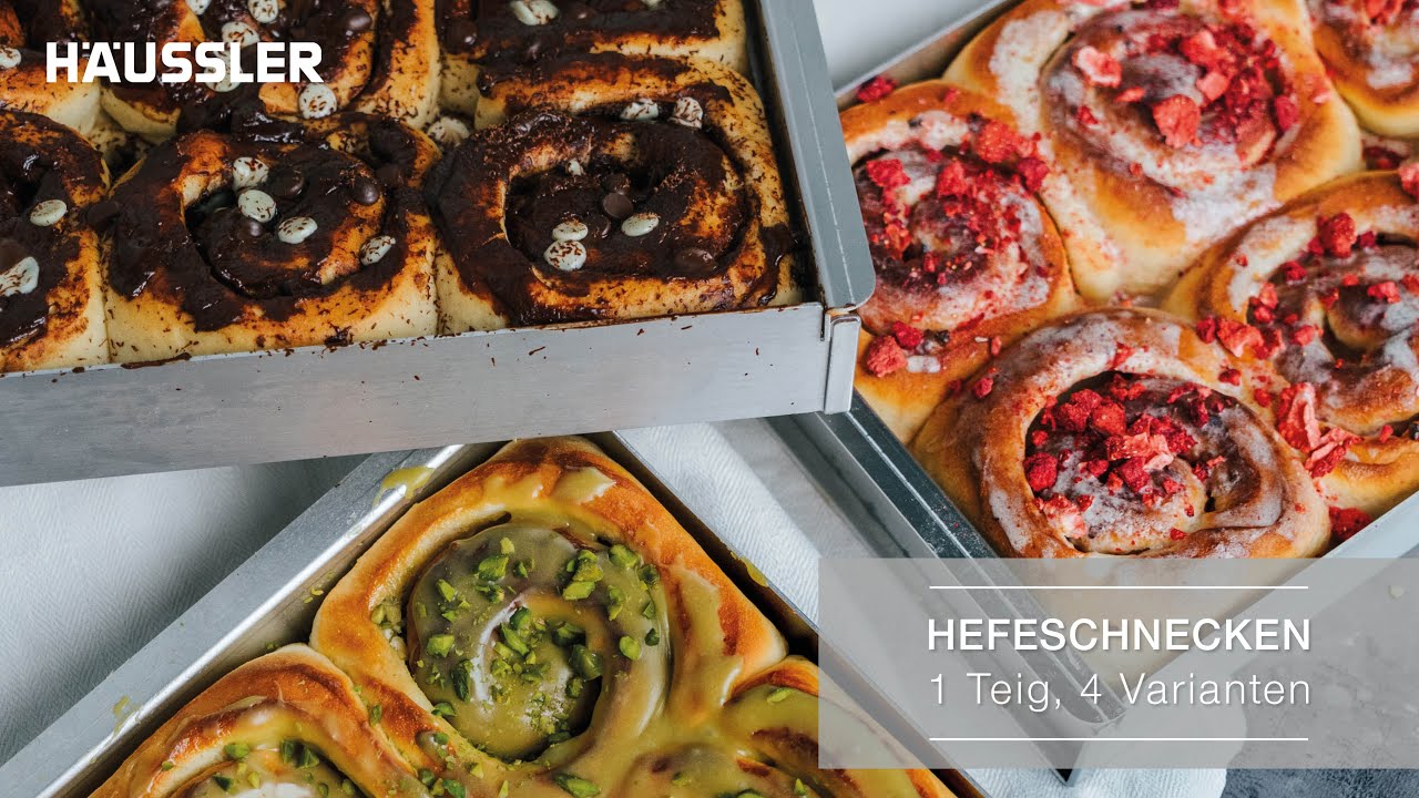 Hefeteigschnecken – 1 Teig, 4 Varianten 🍫🍓🌰