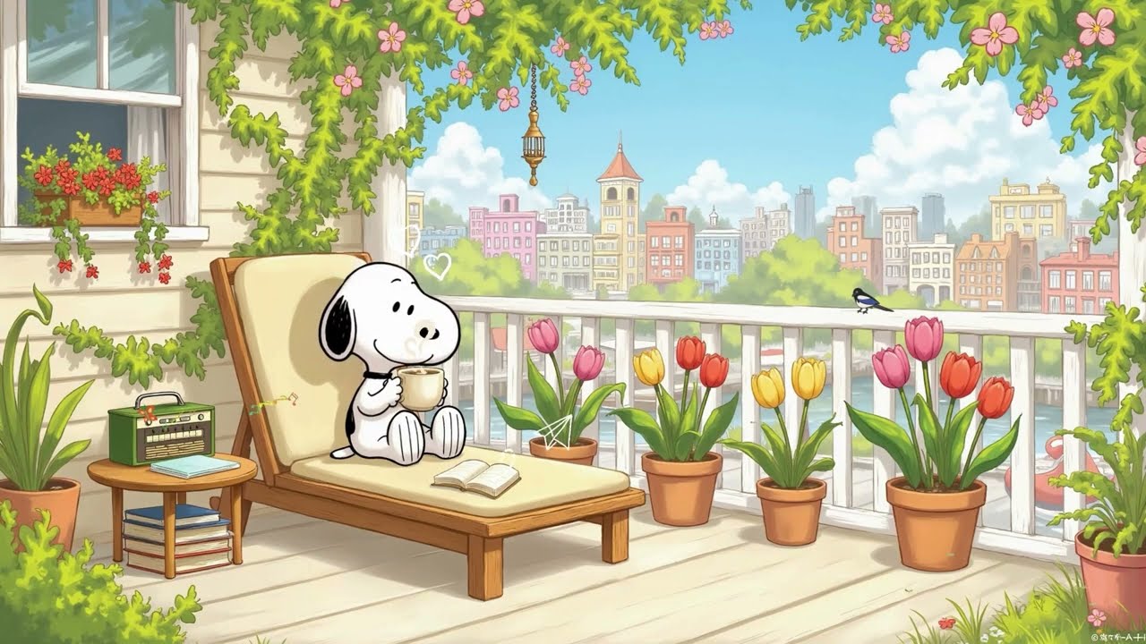 🌿 Snoopy’s Flower Balcony Study Time | Calm Lofi Beats for Focus & Chill