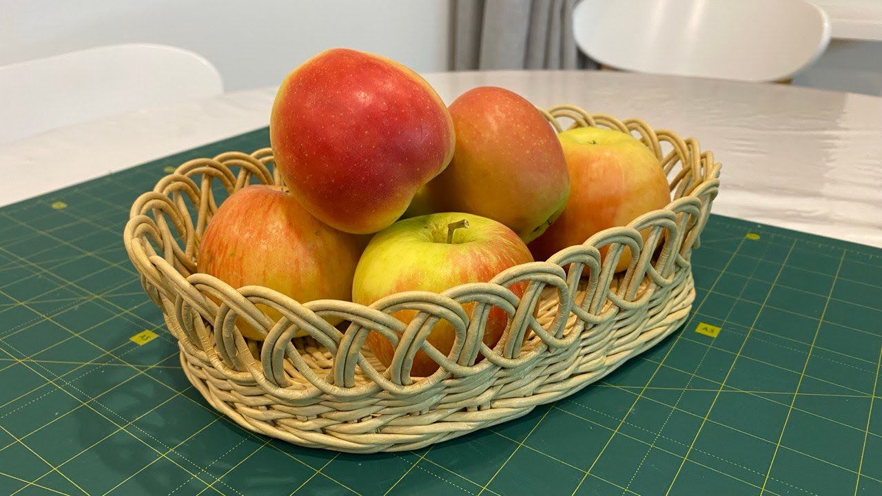 Handmade paper vine basket with openwork edges
