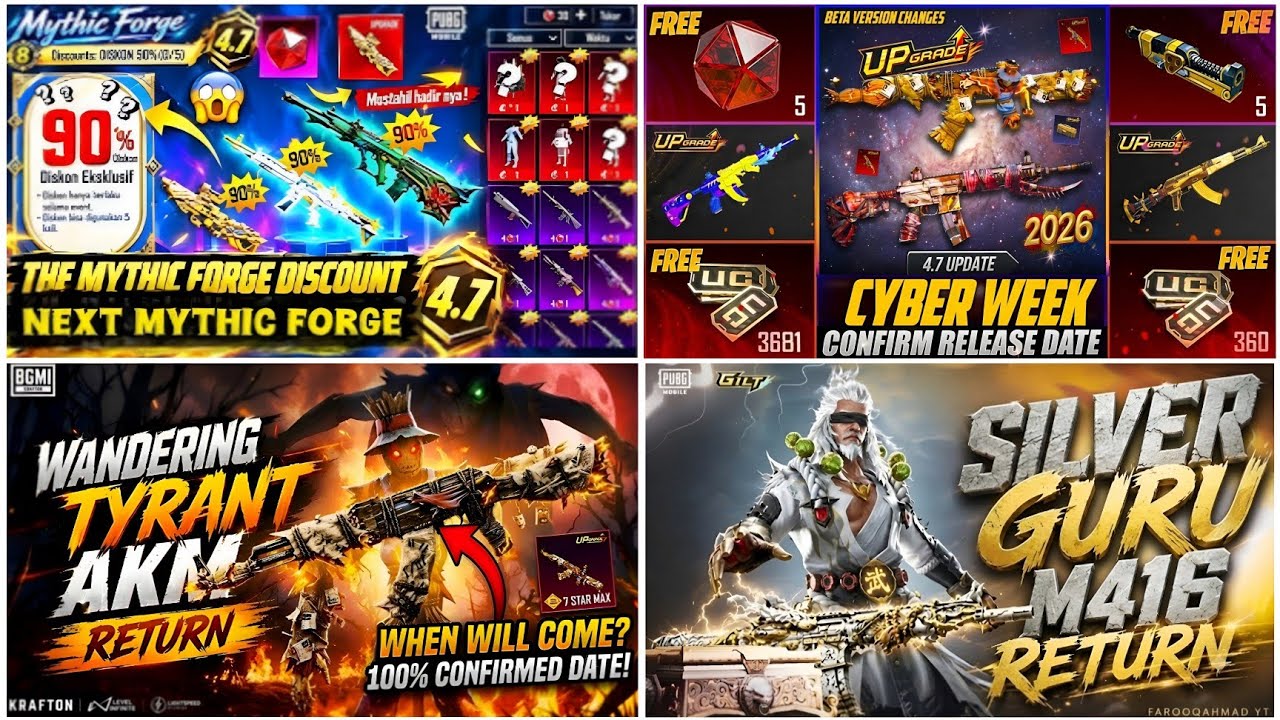 🔴 NEXT MYTHIC FORGE BGMI 4.7😍| NEXT CYBER WEEK BGMI🔥| NEXT ULTIMATE SET BGMI😱| SILVER GURU M416 BGMI