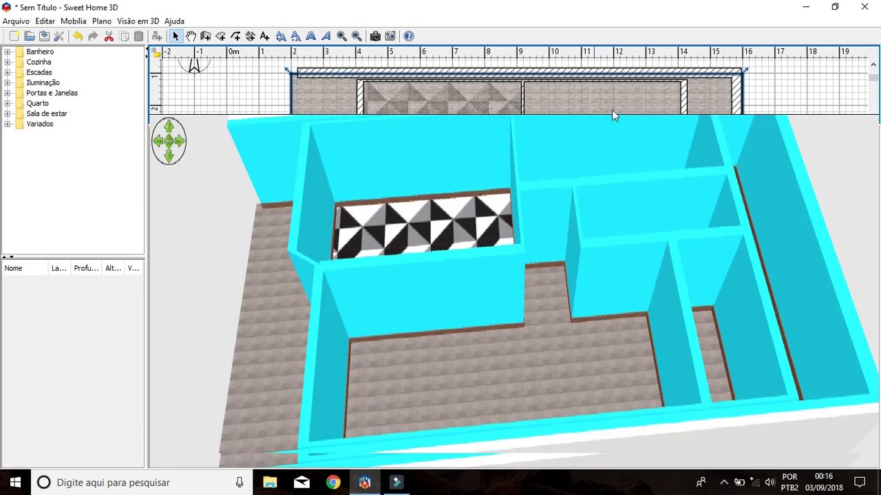 como usar o Sweet Home 3D colorindo paredes e piso