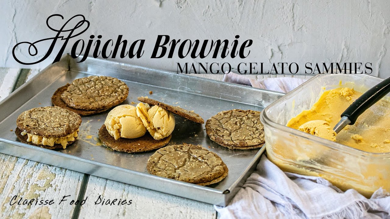 H is for Hojicha Brownie Mango Gelato Ice Cream Sandwiches