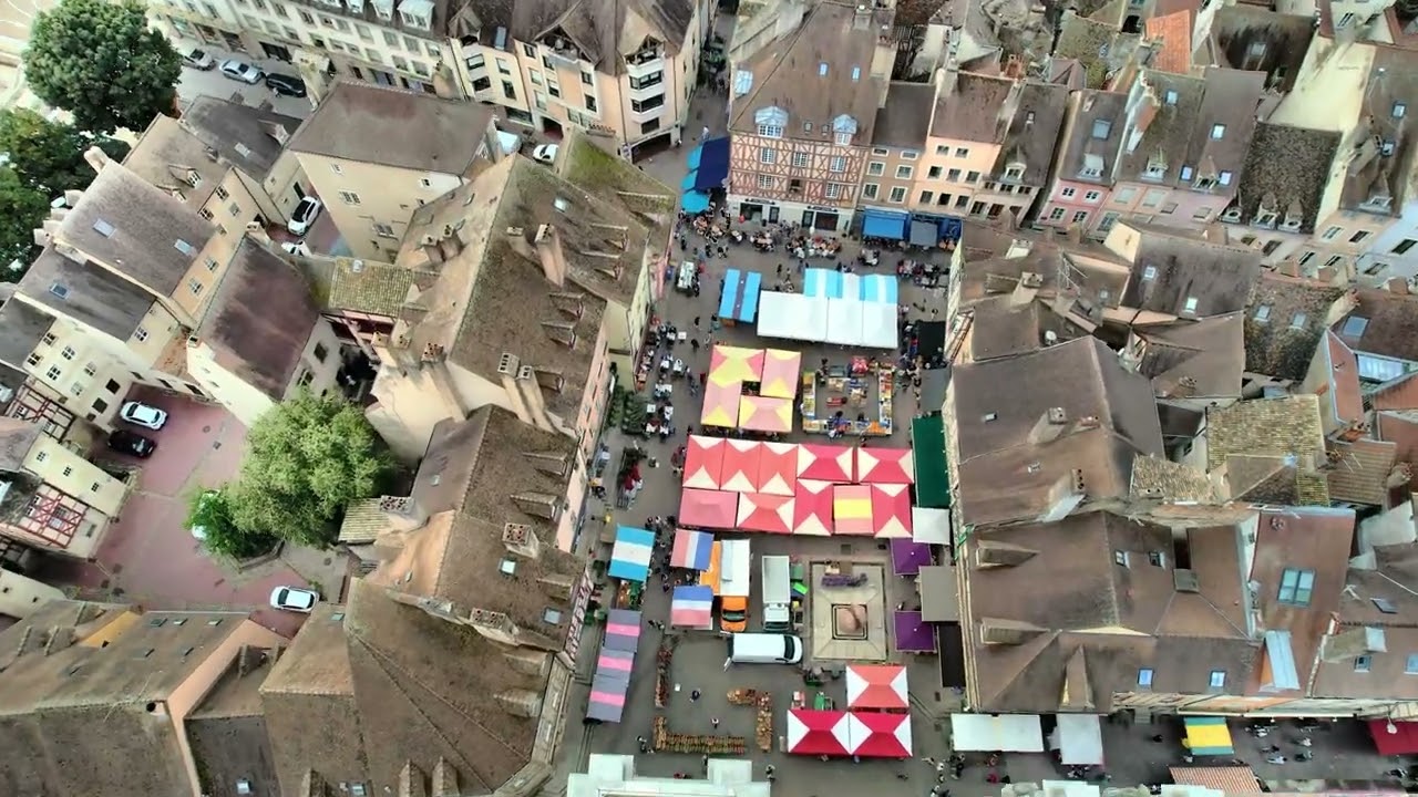 Drone View of Chalon Cathedral on the Saone River