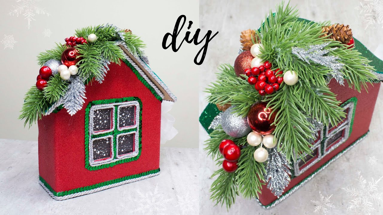 МК НОВОГОДНИЙ ДОМИК из КОРОБКИ и ФОАМИРАНА для конфет 🎄 DIY CHRISTMAS DECOR