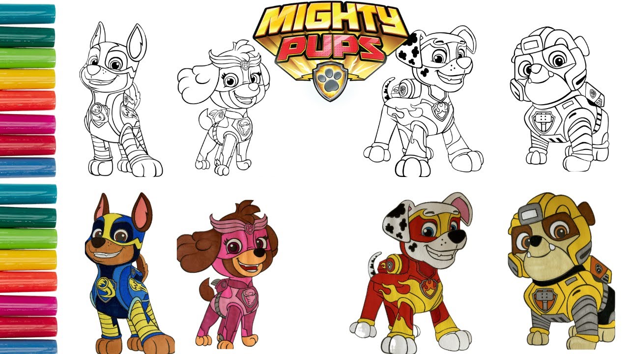 ❤️💙💛Mighty Pups Coloring Compilation | Chase, Rubble, Marshall and Skye🖍️🖍️🖍️