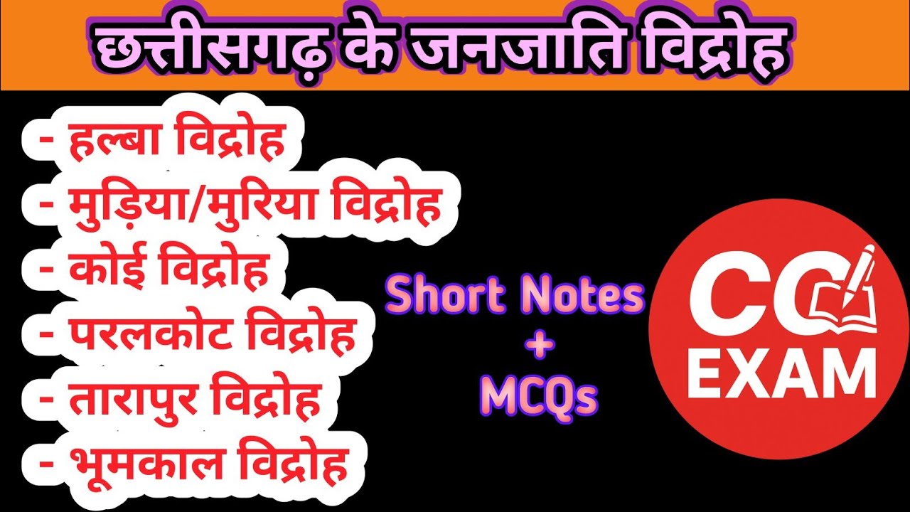 छत्तीसगढ़ के जनजाति विद्रोह Short Notes + MCQs for all cg competitive exam 