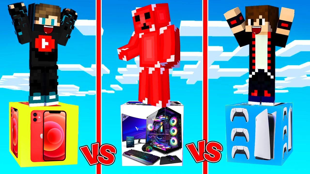 ماين كرافت : حـرب حظ الأجهزة ولكن حظ الأيفون ضد البيسي ضد البلايستايشن !!؟ 😱🔥