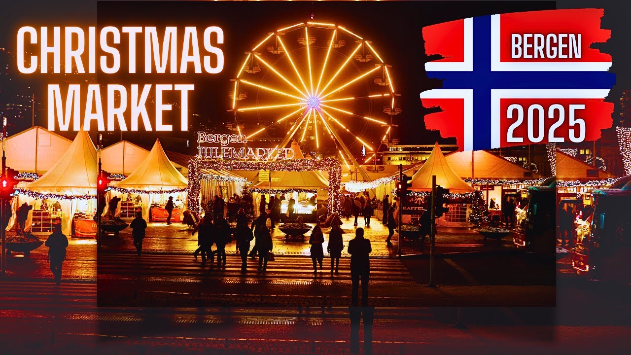 Bergen Norway at Night | Christmas Market, City Center & Park Tour in 4K.