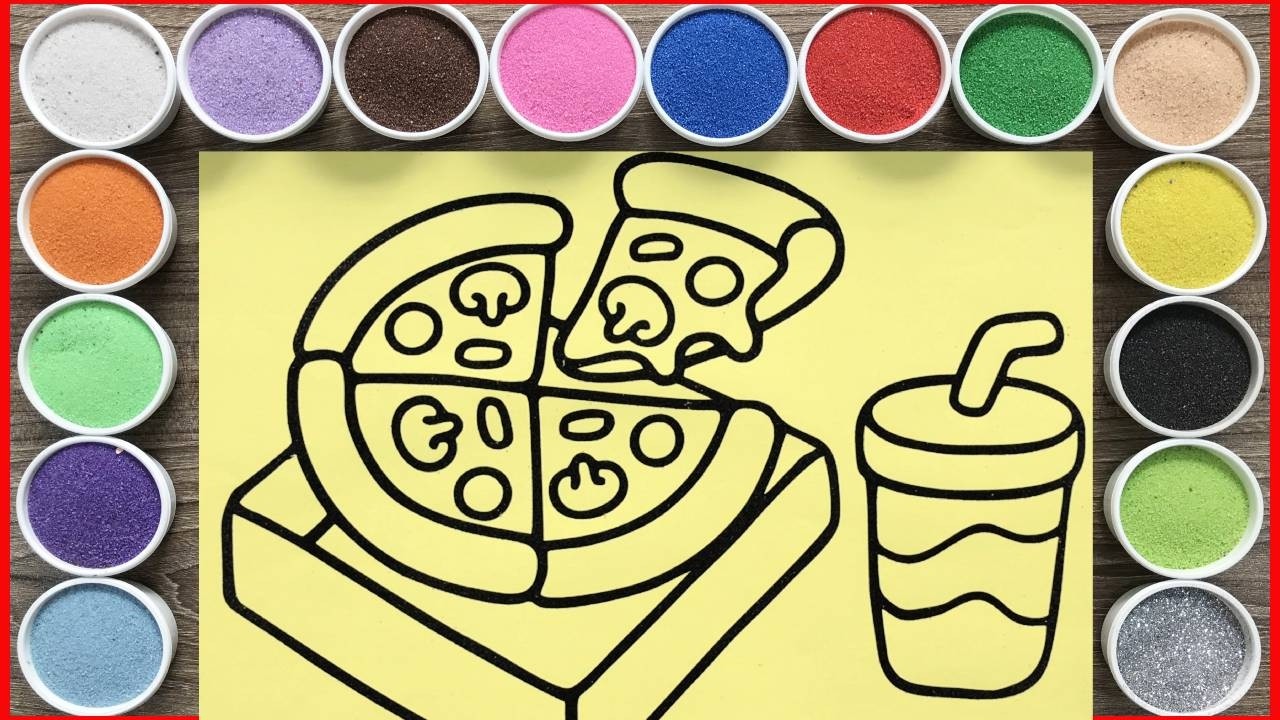 Tô màu tranh cát pizza và nước ngọt - Colored sand painting Pizza and coke (Chim Xinh channel)