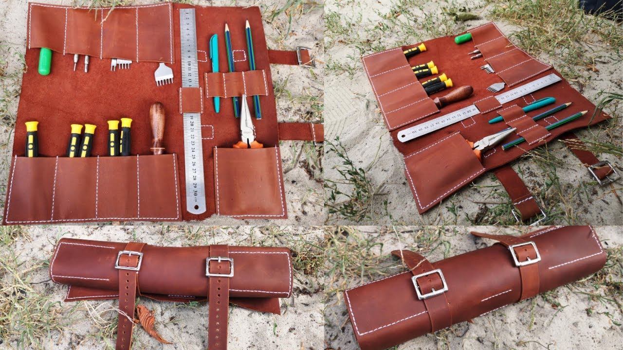 Leather tool roll bag making. Leather craft PDF pattern
